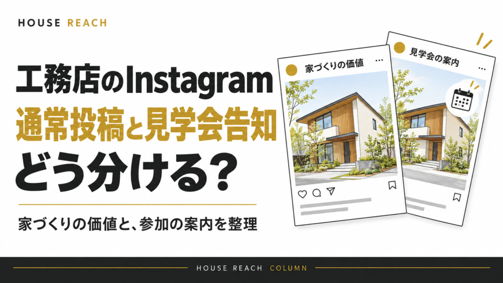 工務店のInstagram、通常投稿と見学会告知を分けて家づくりの価値と参加の案内を整理